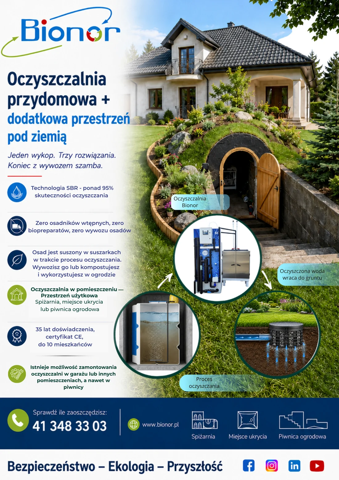 Oczyszczalnia przydomowa Bionor z dodatkową przestrzenią pod ziemią